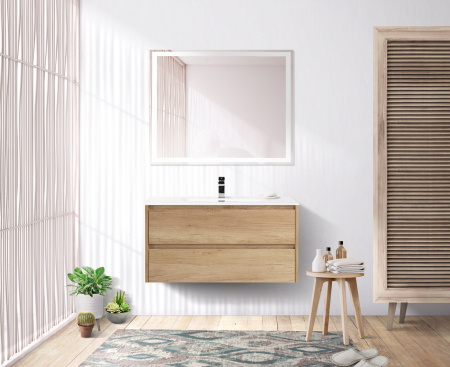 Тумба с раковиной подвесная BelBagno KRAFT 80 Rovere Nebrasca Nature, раковина белая