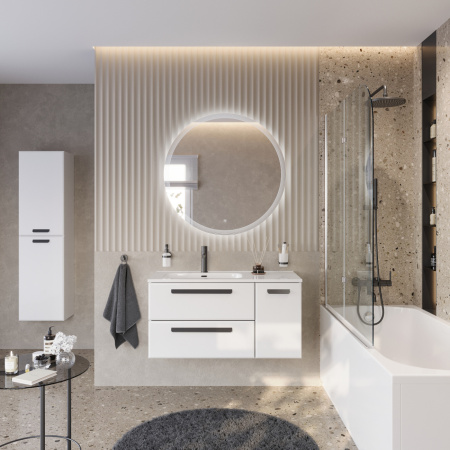 Тумба с раковиной подвесная с двумя ящиками и одной дверцей, левосторонняя CEZARES ECO-CER-N 100 Bianco Lucido, раковина белая CZR-8095-100-L Тумба с раковиной подвесная с двумя ящиками и одной дверцей, левосторонняя CEZARES ECO-CER-N 100 Bianco Lucido, раковина белая CZR-8095-100-L