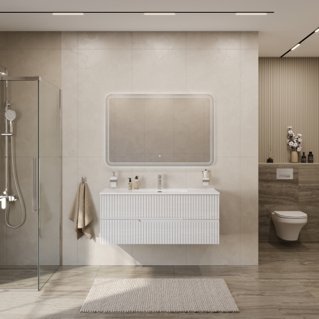 Тумба с раковиной подвесная CEZARES DUET-N 120 Ясень Белый Софт, раковина белая CZR-8095-120