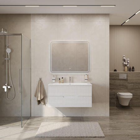 Тумба с раковиной подвесная CEZARES DUET-N 100 Ясень Белый Софт, раковина белая CZR-8073-100