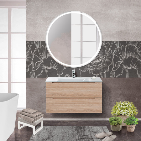 Тумба со стеклянной раковиной подвесная BelBagno ETNA 80 Rovere Bianco, раковина белая