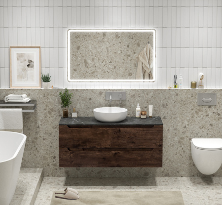 Тумба со столешницей и накладной раковиной подвесная BelBagno ETNA 120 Rovere Moro, без отверстия под смеситель