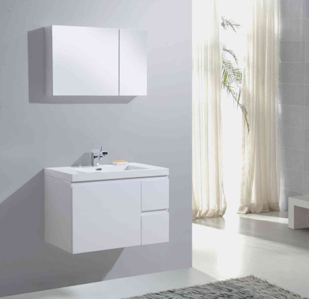 Тумба с раковиной подвесная, 3 ящика BelBagno LUCE 80 Bianco Lucido, раковина белая