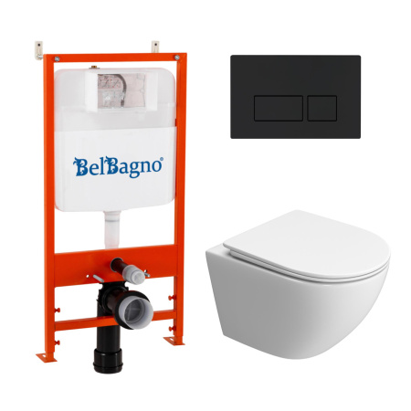 Комплект 3 в 1 Унитаз подвесной с сиденьем BelBagno UNO-TOR BB5177CH-TOR/SC + Система инсталляции 2 в 1 BelBagno BB026/BB044NERO