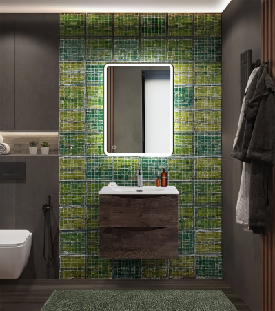 Тумба с раковиной подвесная BelBagno MARINO-CER-N 60 Rovere Nature Grigio, раковина белая Тумба с раковиной подвесная BelBagno MARINO-CER-N 60 Rovere Nature Grigio, раковина белая