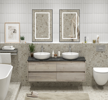 Тумба с четырьмя ящиками и столешницей подвесная BelBagno KRAFT 140 Rovere Galifax Bianco